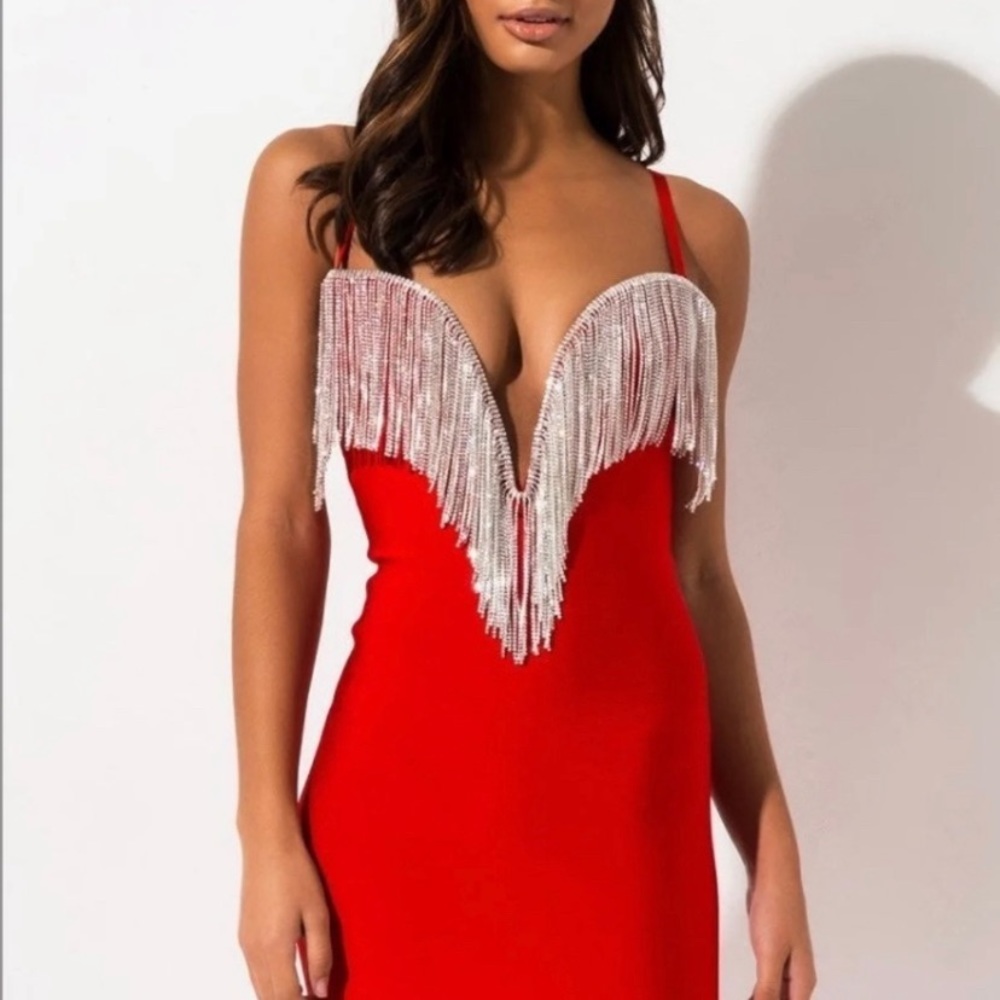Akira red spaghetti strap bandage dress